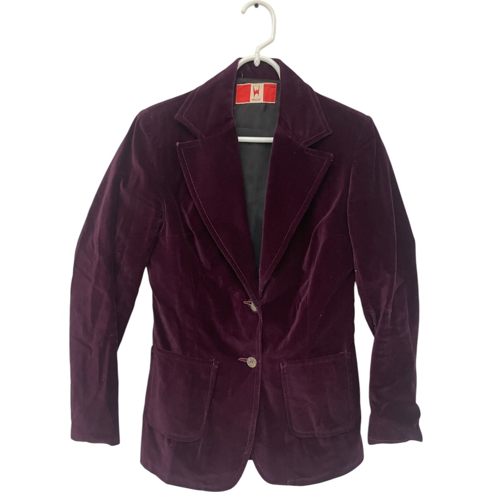 Wescott Maroon Velvet Single Breasted‎ 2 Button Blazer Jacket Womens Vintage